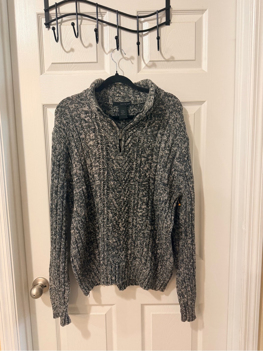 Calvin Klein Gray Cable Quarter-Zip Men's Sweater